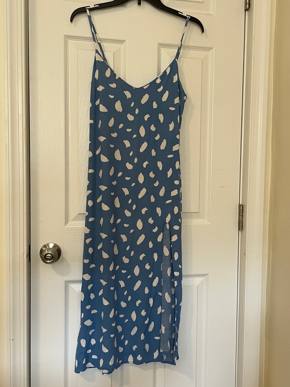 Reformation Blue and White Spotted Midi Slip Dress